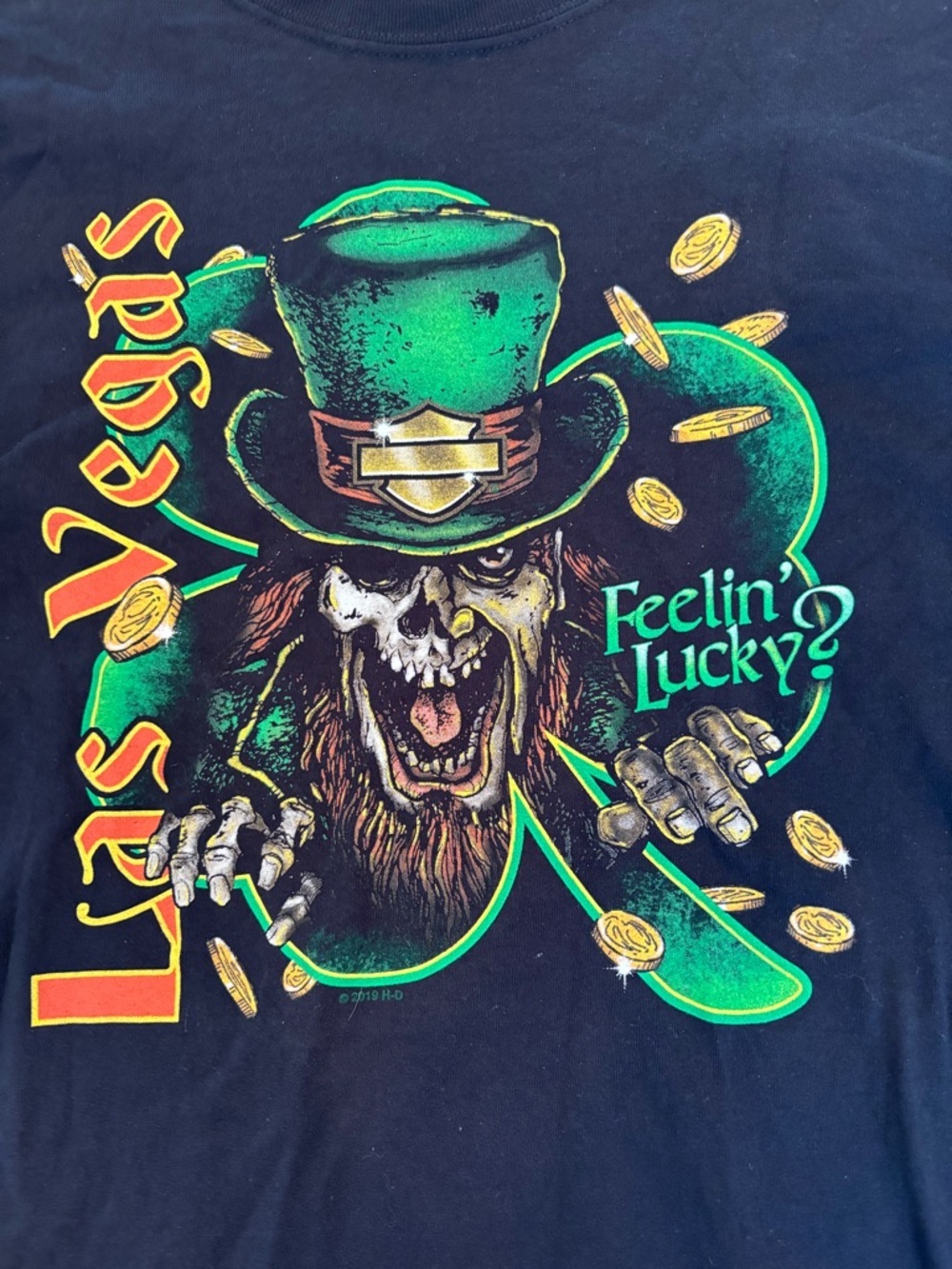 Harley-Davidson Black Graphic Tee with Green & Gold Leprechaun -3XL-Las Vegas